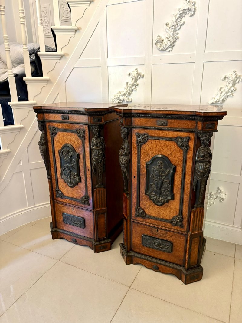 Exhibition Quality Pair of Antique Victorian Amboyna and Carved Ebony Pedestals - Image 6